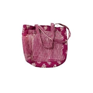 Blue Ginger Quilted Tote Bag Magenta Burgundy Stripe Floral Print Shoulder Bag